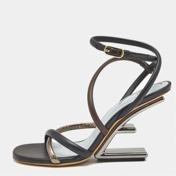 Fendi Tricolor Snake Embossed Leather and Leather Fendi First Ankle Strap Sandals Size 35