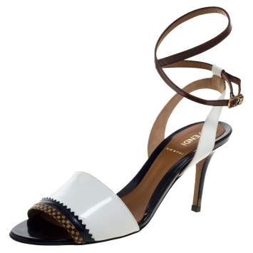 Pre Owned Fendi White Leather Ankle Wrap Sandals Size 39