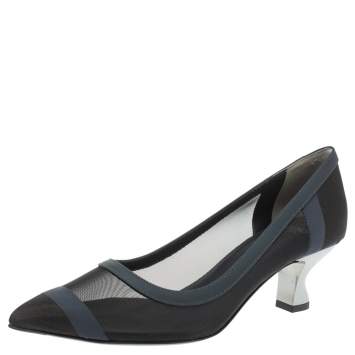 Pre Owned Fendi Black/Navy Blue Mesh Colibrì Pumps Size 38.5