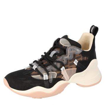 Pre Owned Fendi Brown Knit Low Top Sneakers (Left Shoe Size 37 / Right Shoe Size 36.5)
