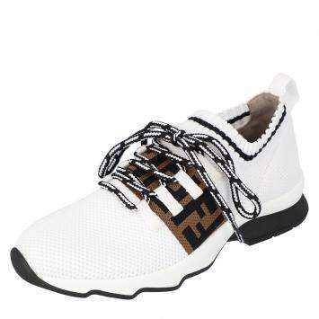 Pre Owned Fendi White Low Knit Sneakers Size 38