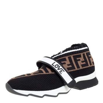 Pre Owned Fendi Brown Tobacco Rockoko Knit Sneakers Size 38