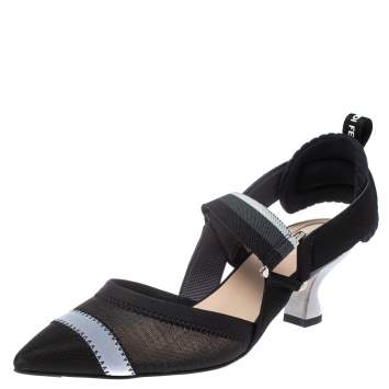 Pre Owned Fendi Multicolor Mesh And Fabric Colibri Slingback Pointed Toe Sandals Size 37.5