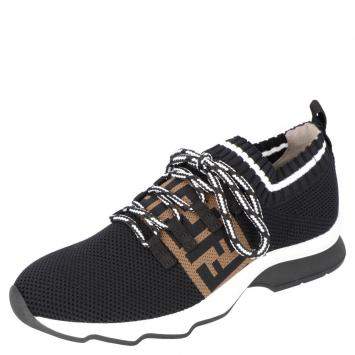 Pre Owned Fendi Black Mesh FF Rockoko low-top Sneakers Size EU 36