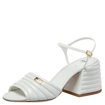 Pre Owned Fendi White Leather Logo Embellished Sandals Size 38