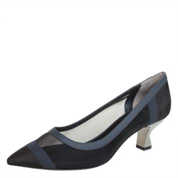 Pre Owned Fendi Black Mesh And Leather Colibri Pumps Size 39