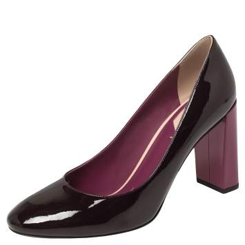 Pre Owned Fendi Burgundy Patent Leather Block Heel Pumps Size 38