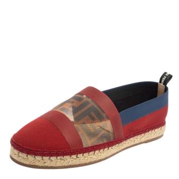 Pre Owned Fendi Multicolor Leather And Zucca Mesh Flat Espadrille Size 41