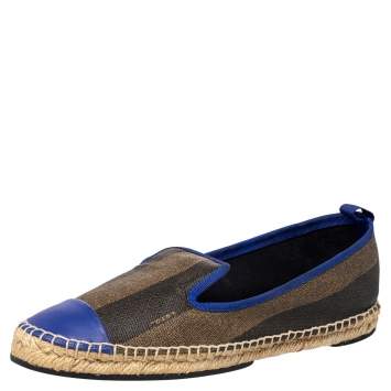 Pre Owned Fendi Brown/Blue Coated Canvas And Leather Espadrille Flats Size 40.5