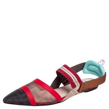 Pre Owned Fendi Multicolor Zucca Mesh Colibri Slingback Flat Sandals Size 39