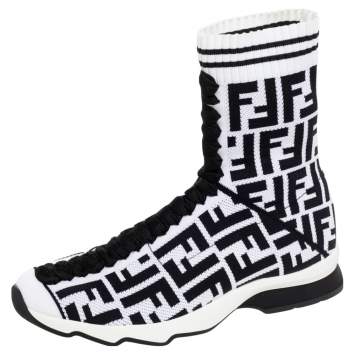 مملوكة مسبقًا Fendi Black/White Knit Fabric Logo Sock Sneakers Size 39
