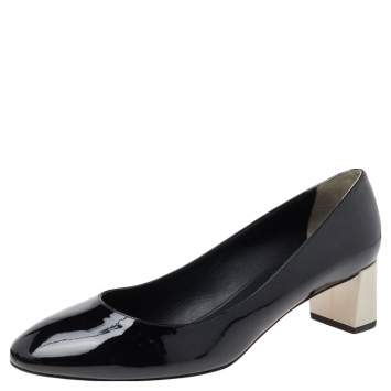Pre Owned Fendi Black Patent Leather Block Heel Pumps Size 40