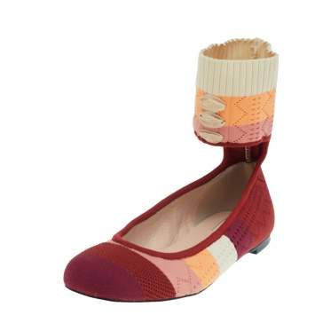 Pre Owned Fendi Multicolor Knit Fabric Rockoko Pointelle Ankle Cuff Ballet Flat Size 38