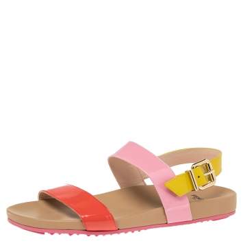 Pre Owned Fendi Multicolor Patent Leather Slingback Flat Sandals Size 40