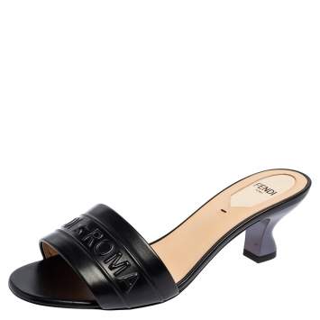 Pre Owned Fendi Black Leather Mule Sandals Size 37