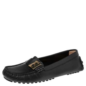 Pre Owned Fendi Black Saffiano Leather Logo Loafers Size 40
