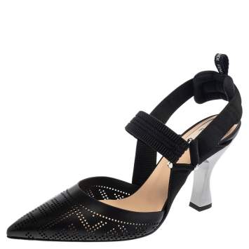 Pre Owned Fendi Black Perforated Leather Colibri Slingback Pointed Toe Sandals Size 40