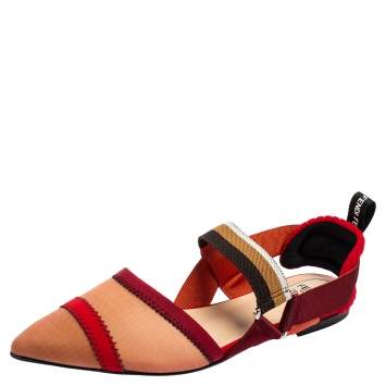 Pre Owned Fendi Multicolor Mesh and Fabric Colibri Flat Sandals Size 37 