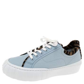 Pre Owned Fendi Blue Canvas and Zucca Fabric Force Low-Top Sneakers Size 40 