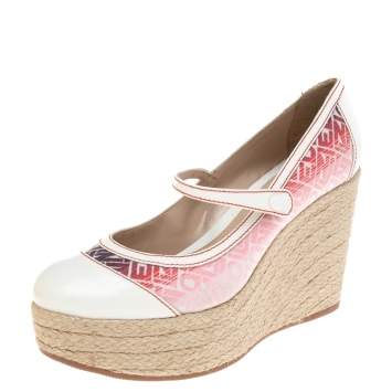 Pre Owned Fendi Multicolor Leather And Canvas Wedge Pumps Size 40