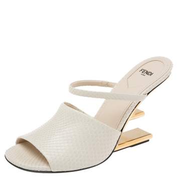 Pre Owned Fendi Cream Python Strap detail Open-Toe Sandals Size 39