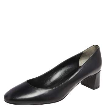Pre Owned Fendi Black Leather Block Heel Pumps Size 39.5