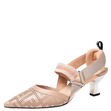 Pre Owned Fendi Beige Perforated Leather Colibri Slingback Sandals Size 39
