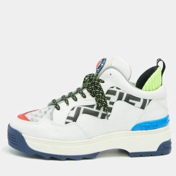 Pre Owned Fendi Multicolor Leather And Fabric  FF Chunky Lace Up Sneakers Size 38.5