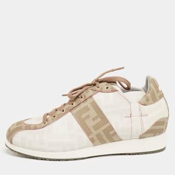 Pre Owned Fendi Two Zucca Canvas Trainer Lace Up Sneakers Size 37