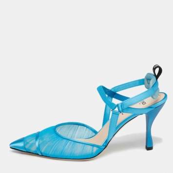 Pre Owned Fendi Blue Tulle and Satin Colibri Lite Slingback Pumps Size 40