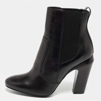 Pre Owned Fendi Black Leather Ffreedom Ankle Boots Size 38.5