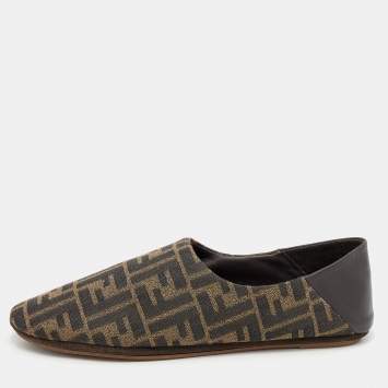 Pre Owned Fendi Brown Zucca Canvas and Leather FF Motif Flats Size 41