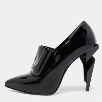 مملوكة مسبقًا Fendi Black Patent Leather Diamond Heel Pointed Toe Ankle Booties Size 38.5