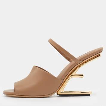 Pre Owned Fendi Dark Beige Leather First Mules Size 39