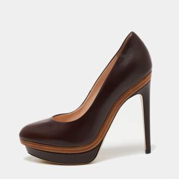 Pre Owned Fendi Burgundy Leather Platform Pumps Size 38