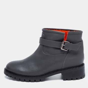 مملوكة مسبقًا Fendi Dark Grey Leather Ankle Length Boots Size 40