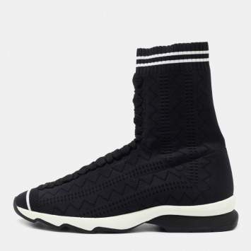 Pre Owned Fendi Black Knit Fabric Sock High Top Sneakers Size 40