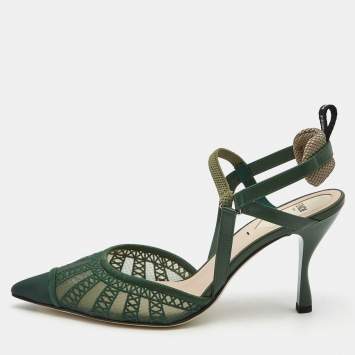 Pre Owned Fendi Green Mesh and Leather Colibri Pumps Size 39