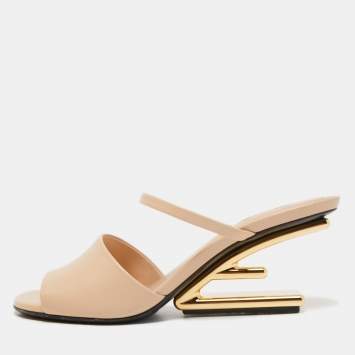 Pre Owned Fendi Beige Leather Fendi First Slide Sandals Size 39
