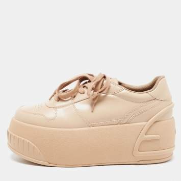 Pre Owned Fendi Beige Leather Fashion Show Platform Sneakers Size 39.5
