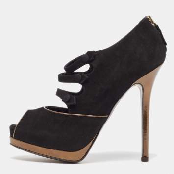 Pre Owned Fendi Black Suede Peep Toe Pumps Size 38.5