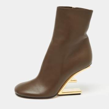 Pre Owned Fendi Brown Leather Fendi First Ankle Boots Size 37