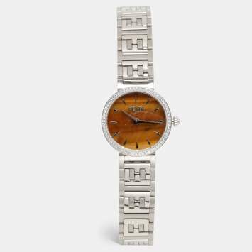 Pre Owned Fendi Brown Stainless Steel Diamond Forever Fendi F103111101 Women's Wristwatch 19 mm