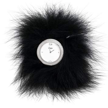 Pre Owned Fendi White Stainless Steel My Way Fur Glamy 35000M Women's Wristwatch 36 mm