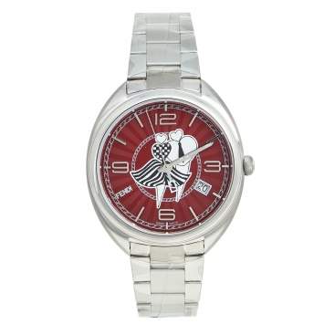 Pre Owned Fendi Red Stainless Steel Momento Lovers 21000M Women's Wristwatch 34 mm