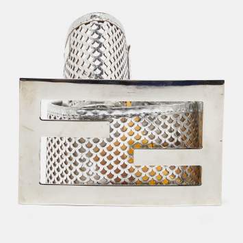 Pre Owned Fendi Silver Perforated Patent Leather FF Buckle Wide Belt 85CM