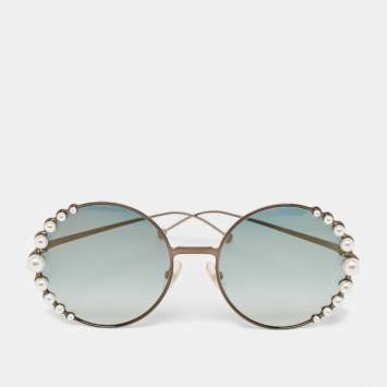 Pre Owned Fendi Green Gradient FF0295 Pearl Round Sunglasses