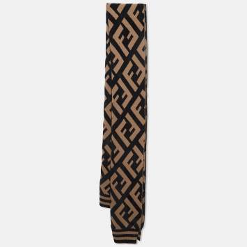 Pre Owned Fendi Brown Zucca Knit Wool Blend Shawl 