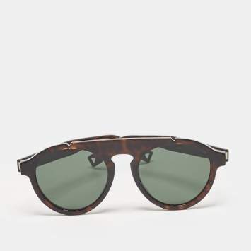 Pre Owned Fendi Dark Brown Tortoise FF M0013/S Round Sunglasses