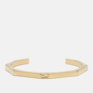 Pre Owned Fendi Baguette Gold Tone Open Cuff Bracelet M